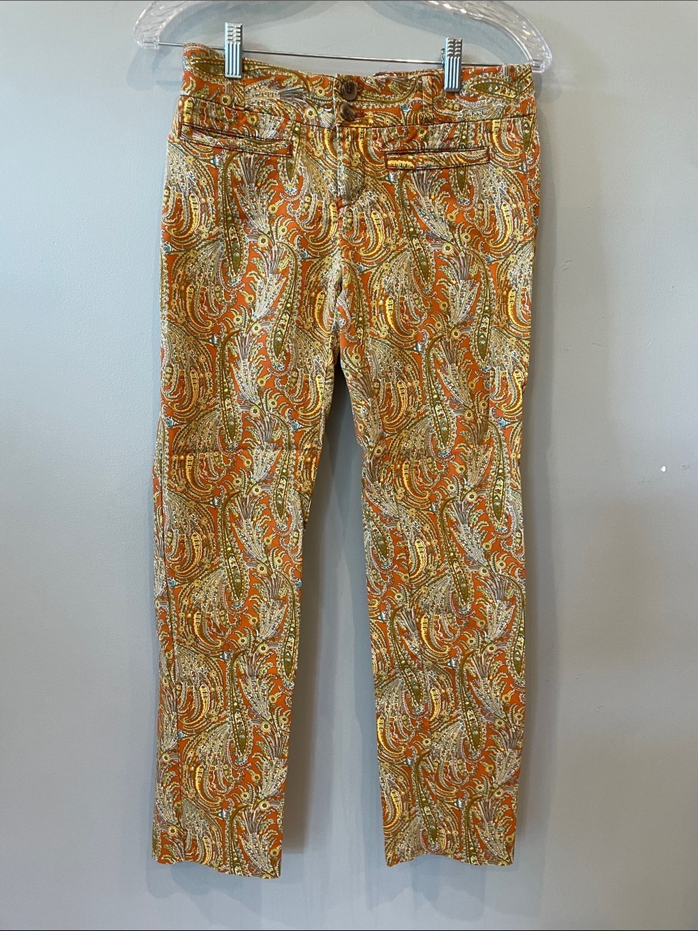 Cartonnier Orange Paisley Print Straight-Leg Pants
